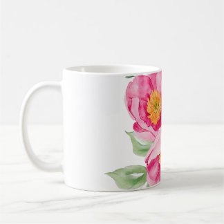 Café Taza clásica de flores rosadas acuarela