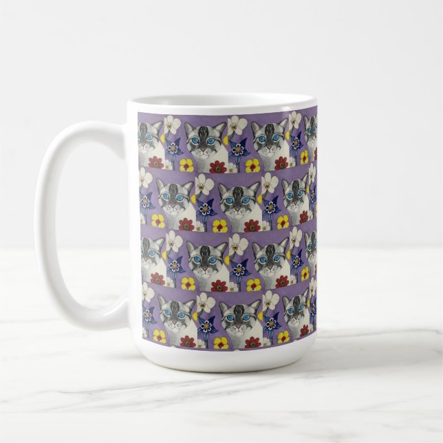 Café Taza clásica de gato y flores, 444 ml (Izquierda)