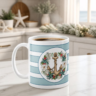 Café Taza clásica de Navidad náutica y ancla