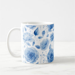 Café Taza clásica de rosas de acuarela azul elegante 