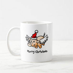 Café Taza clásica del cerdo de Navidad volador