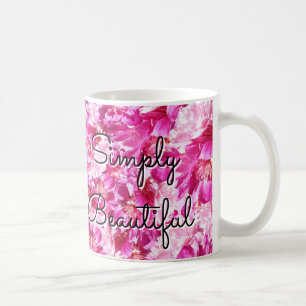 Café Taza clásica floral de peonía rosa vibrante