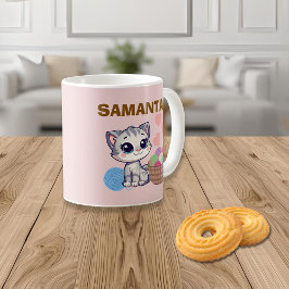 Café Taza clásica personalizada de gatito y estambre
