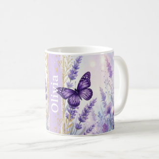 Café Taza Clásica Personalizada de Mariposa de Lavanda 