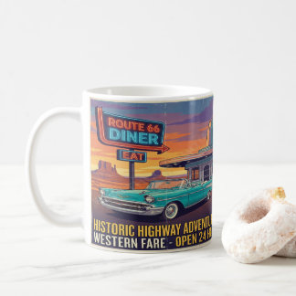 Café Taza Clásica Ruta 66 Gráfica de Carretera Vintage