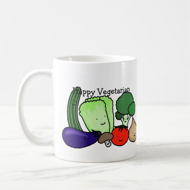 Café Taza colorida linda vegetariana feliz de la taza (Izquierda)