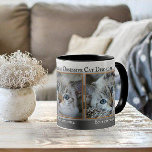 Café Taza con 3 Fotos de Gatos Lindos con Rayas Grises