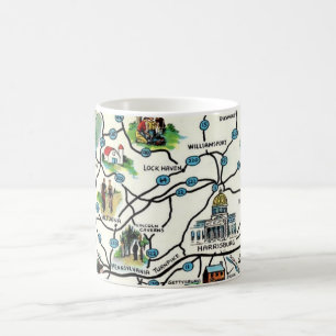 Café Taza con antiguo mapa ilustrado de Pennsylvania