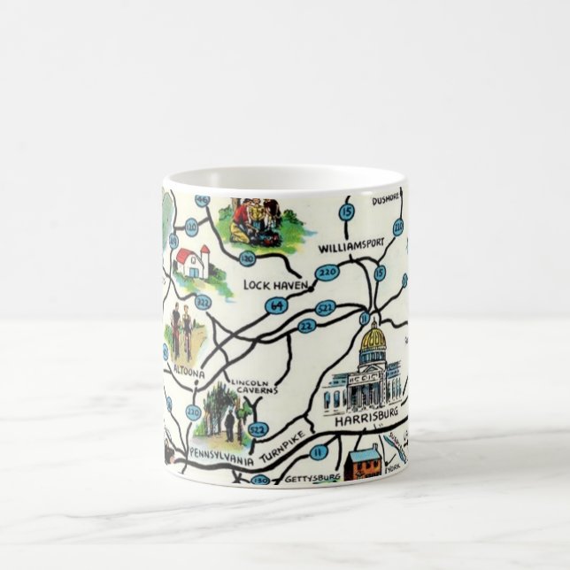 Café Taza con antiguo mapa ilustrado de Pennsylvania (Centro)