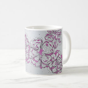 Café Taza con arte de línea floral abstracta dibujada a