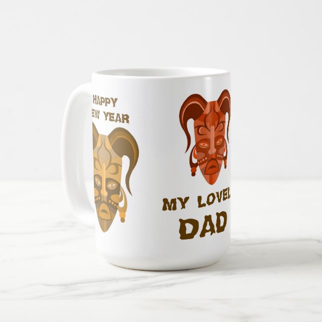Café Taza con arte de máscara tradicional (Anverso izquierdo)