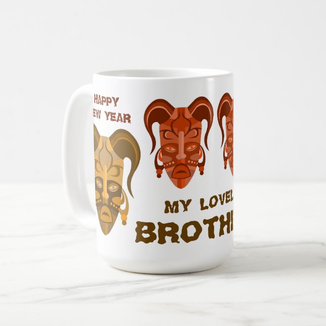 Café Taza con arte de máscara tradicional (Anverso izquierdo)