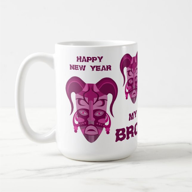 Café Taza con arte de máscara tradicional (Izquierda)