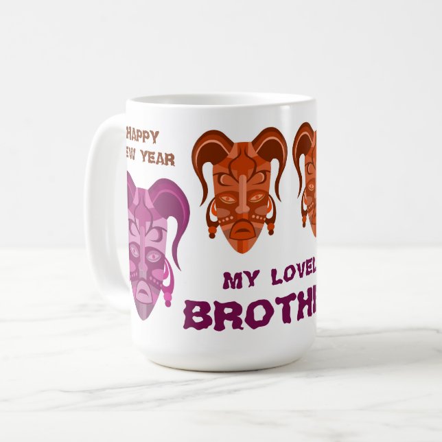 Café Taza con arte de máscara tradicional (Anverso izquierdo)