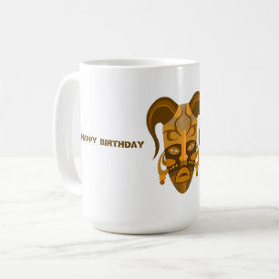 CAFÉ TAZA CON ARTE DE MÁSCARA TRADICIONAL, CUMPLEAÑOS