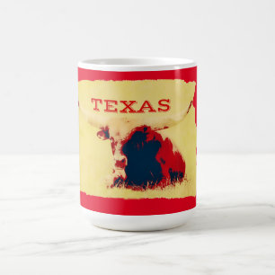 Café Taza con Arte Retro de Gran Vaca de Texas