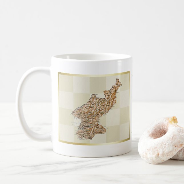 Café Taza con bandera de Corea del Norte + mapa (Con donut)