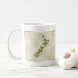 Café Taza con bandera de Nueva Zelanda y mapa