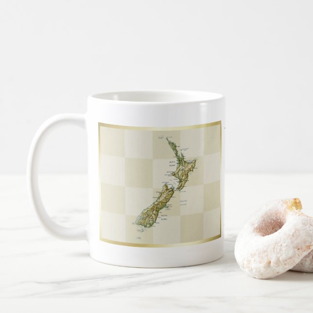 Café Taza con bandera de Nueva Zelanda y mapa (Con donut)