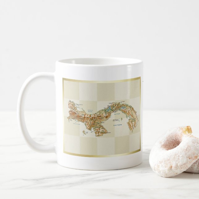 Café Taza con bandera de Panamá y mapa (Con donut)