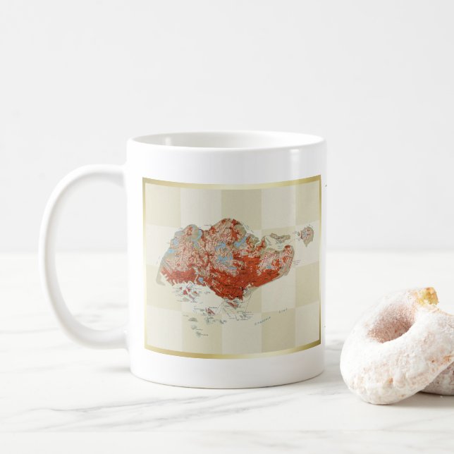 Café Taza con bandera de Singapur y mapa (Con donut)