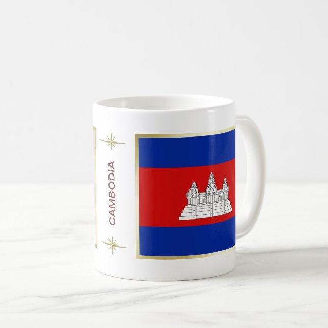 Café Taza con bandera y mapa de Camboya (Anverso derecho)
