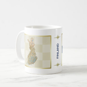 Café Taza con bandera y mapa de Finlandia
