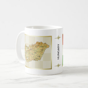 Café Taza con bandera y mapa de Hungría