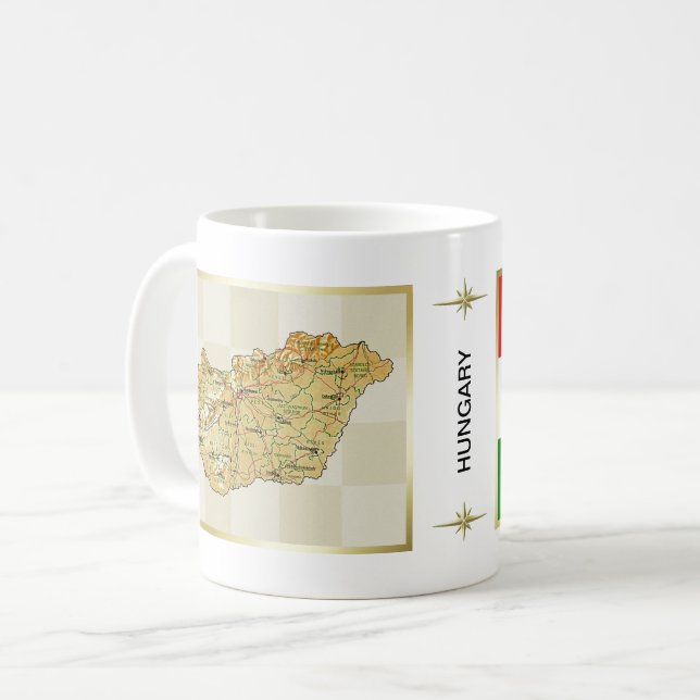 Café Taza con bandera y mapa de Hungría (Anverso izquierdo)