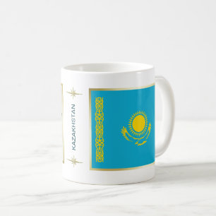 Café Taza con bandera y mapa de Kazajistán