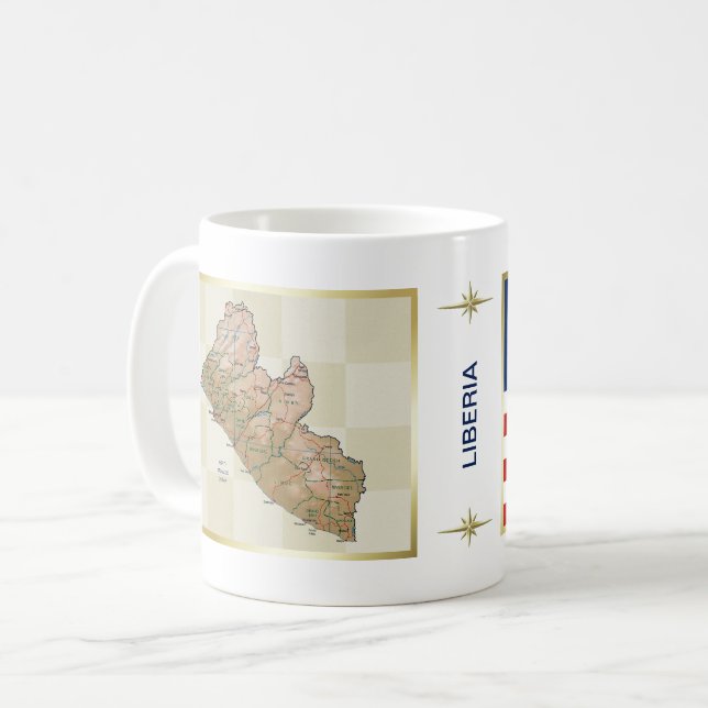 Café Taza con bandera y mapa de Liberia (Anverso izquierdo)