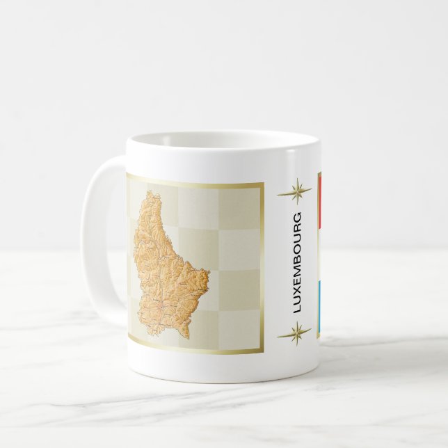 Café Taza con bandera y mapa de Luxemburgo (Anverso izquierdo)