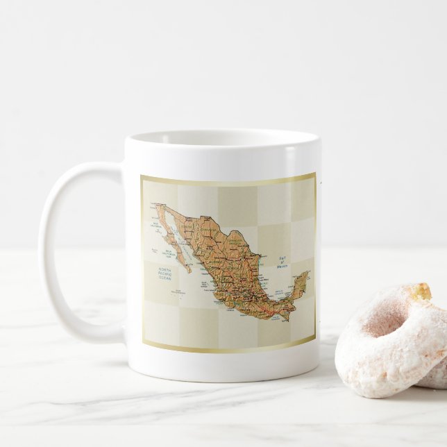 Café Taza con bandera y mapa de México (Con donut)