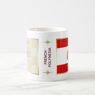 Café Taza con bandera y mapa de Polinesia Francesa