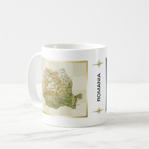 Café Taza con bandera y mapa de Rumania