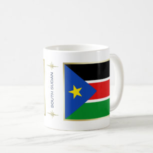 Café Taza con bandera y mapa de Sudán del Sur