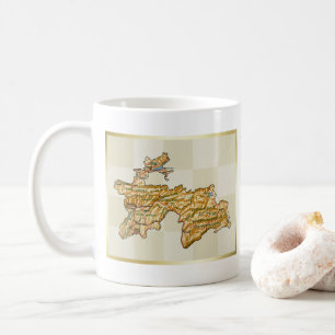 Café Taza con bandera y mapa de Tayikistán