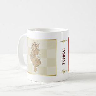 Café Taza con bandera y mapa de Túnez