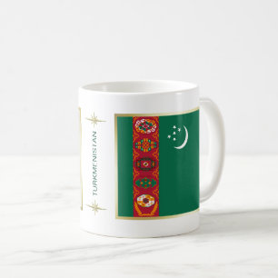 Café Taza con bandera y mapa de Turkmenistán
