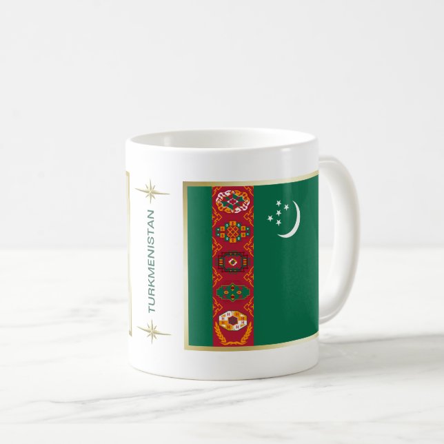 Café Taza con bandera y mapa de Turkmenistán (Anverso derecho)