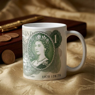 Café Taza con Billete Británico de 1970 – Un Billete de