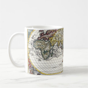 Café Taza con boceto de globo de mapa del mundo vintage