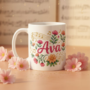 Café Taza con Brillo Amante de la Música Floral de Ava