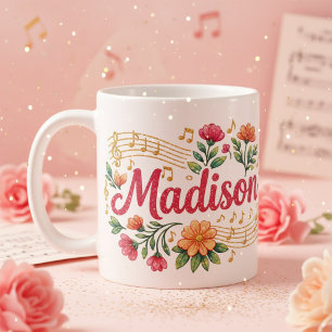 Café Taza con Brillo Amante de la Música Floral de Madi