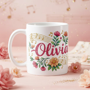 Café Taza con Brillo Amante de la Música Floral de Oliv