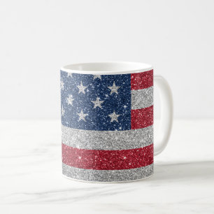 Café Taza con Brillo de Bandera Americana Patriótica