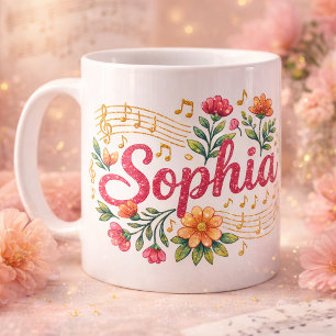 Café Taza con Brillo Floral para Amante de la Música So