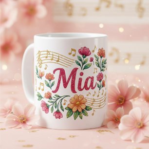 Café Taza con Brillo para Amante de la Música Floral de