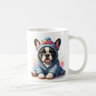 Café Taza con cachorro de Bulldog Francés adorable