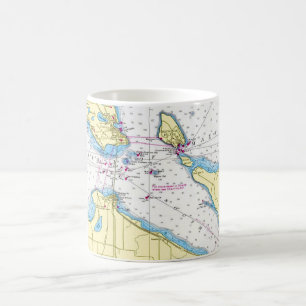 Café Taza con Carta Náutica del Estrecho de Mackinac